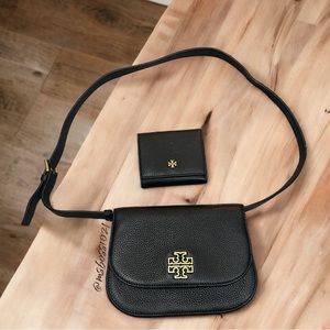 TORY BURCH Black Pebbled Leather Flap Bag + Wallet BRAND NEW WITH TAGS